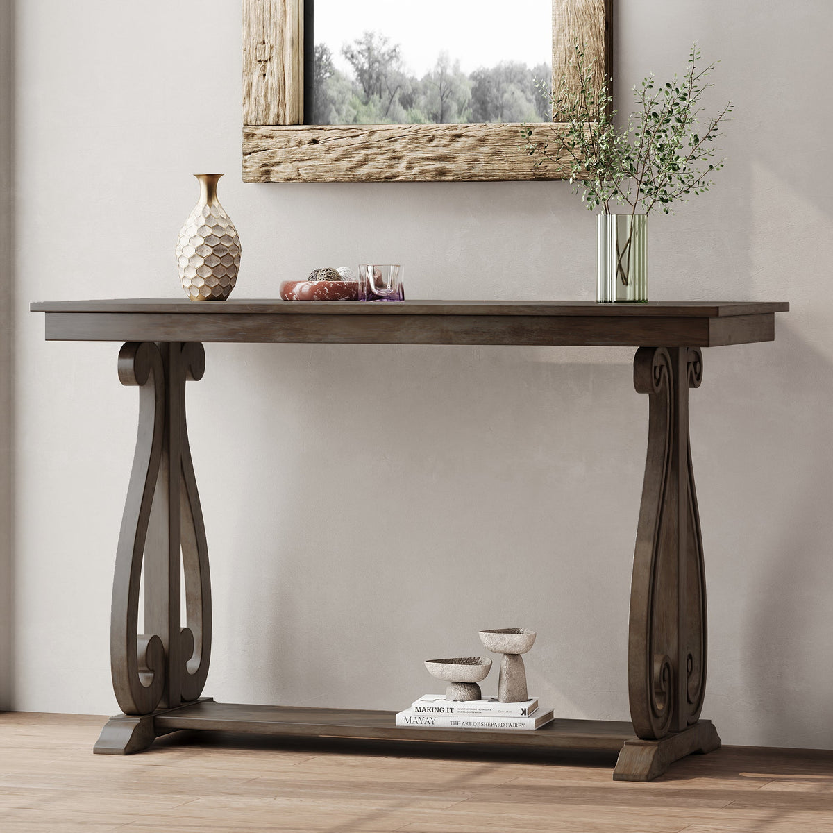 48" Rustic Farmhouse Console Table (Walnut)