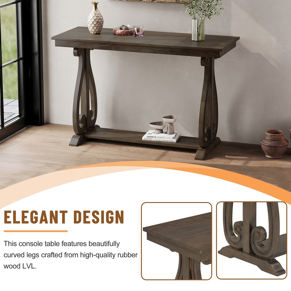 48" Rustic Farmhouse Console Table (Walnut)