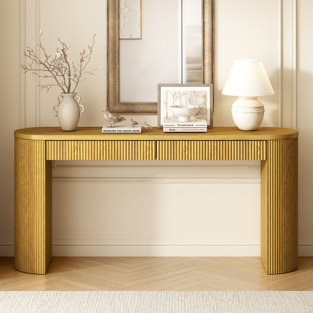 58 inch entryway console table with drawers