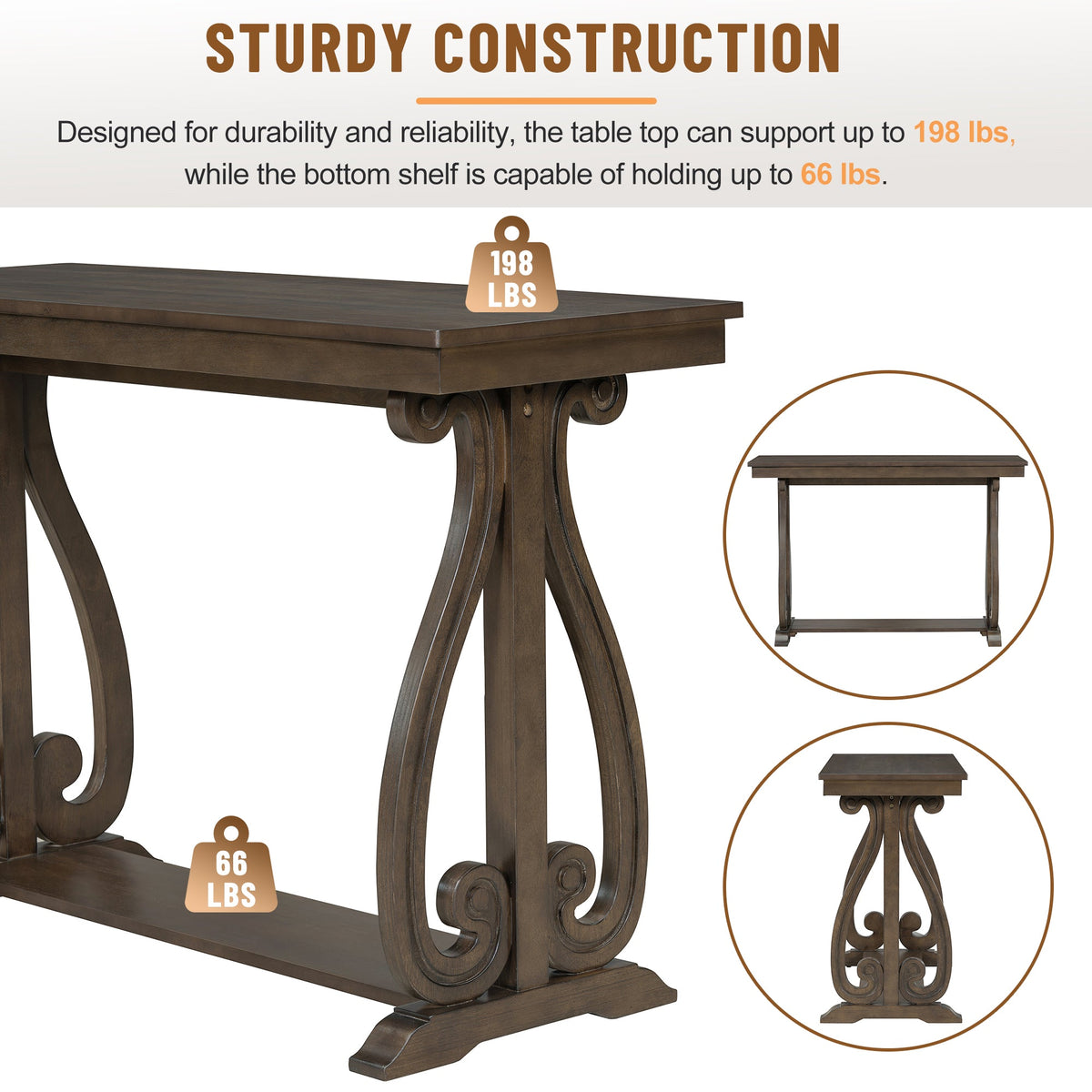 48" Rustic Farmhouse Console Table (Walnut)