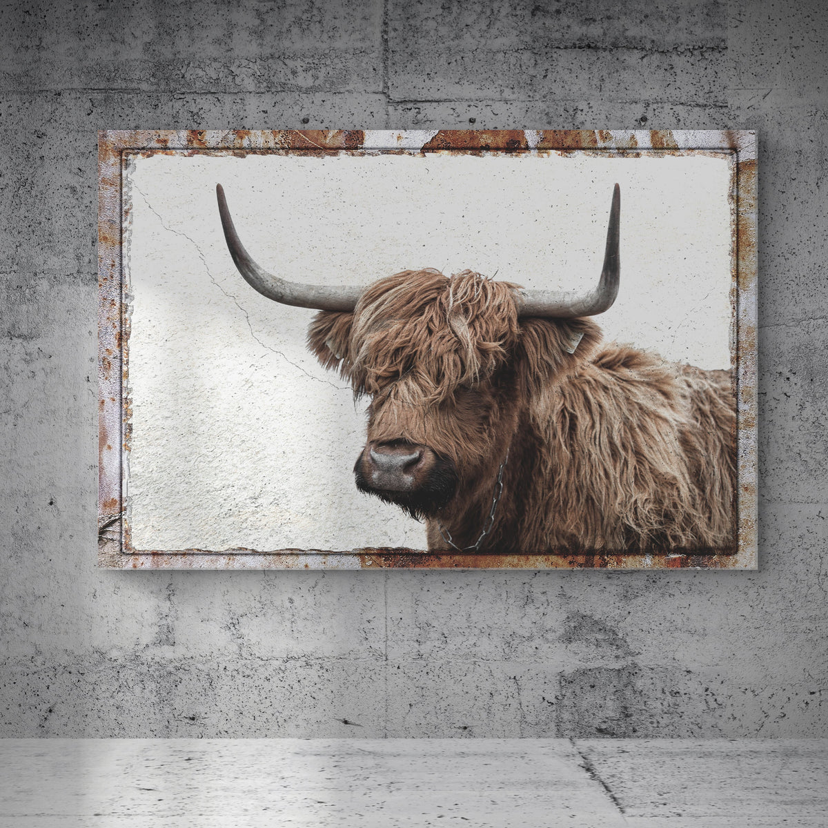 Highland cow rustic canvas wall art