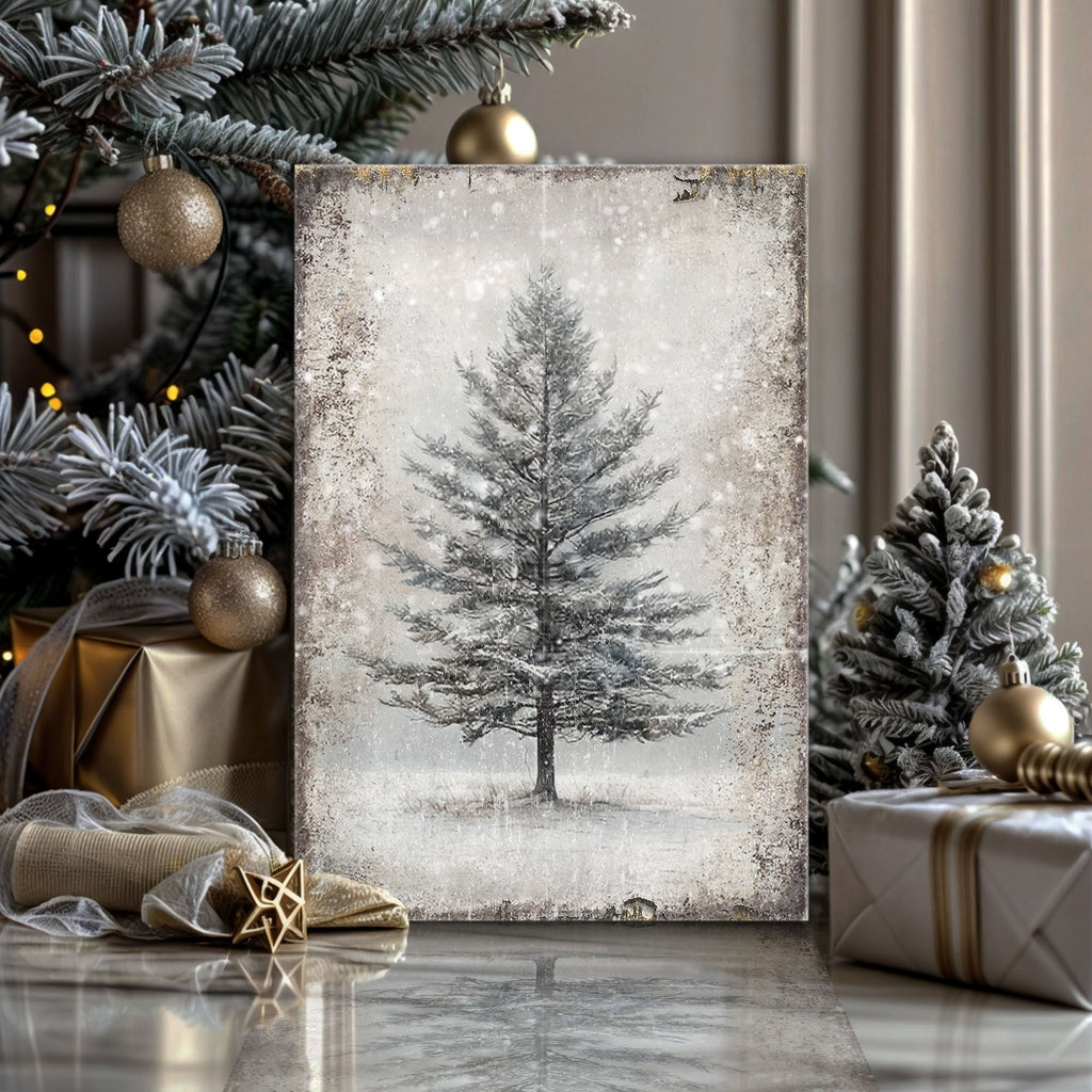 Vintage Christmas Tree Canvas Wall Art