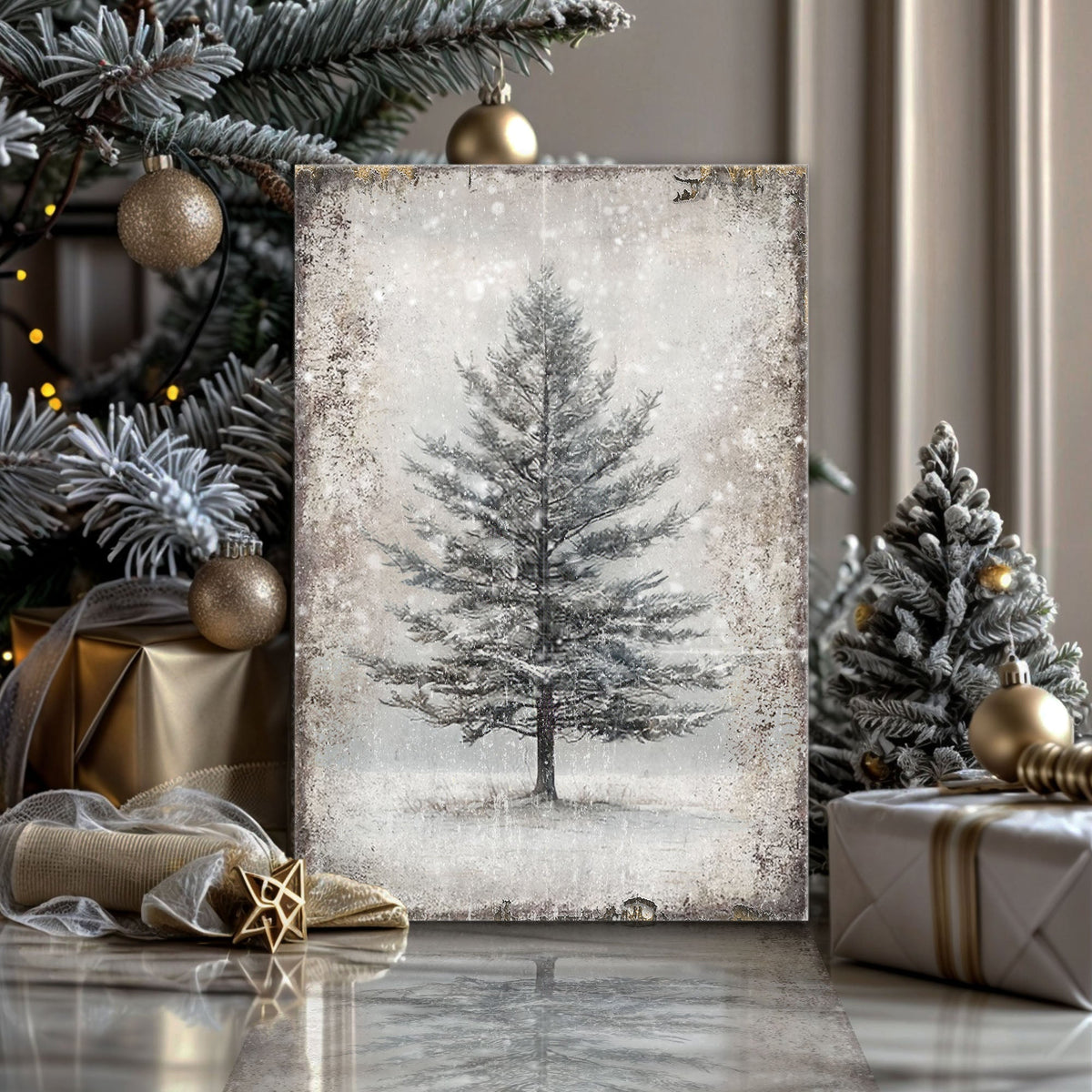 Vintage Christmas Tree Canvas Wall Art