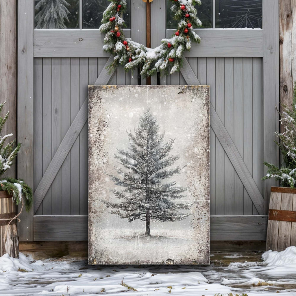 Vintage Christmas Tree Canvas Wall Art