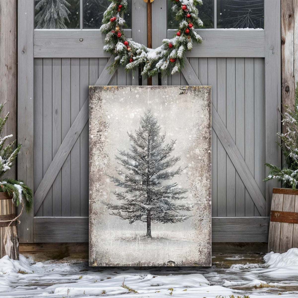 Vintage Christmas Tree Canvas Wall Art