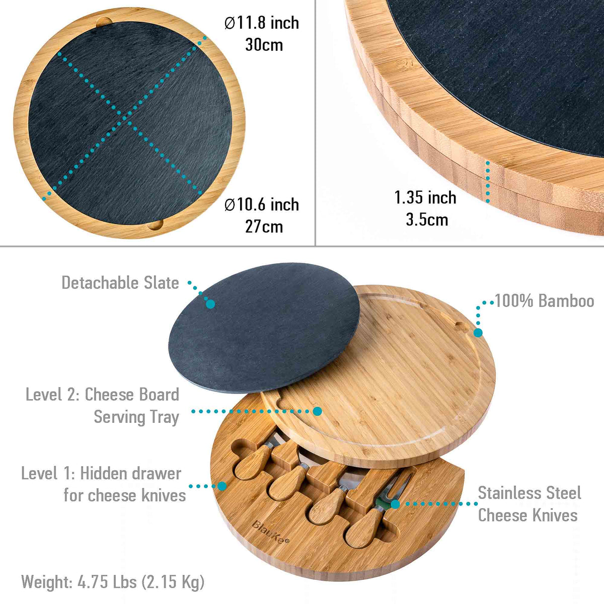 Round Swivel Cheese Board & Knife Set