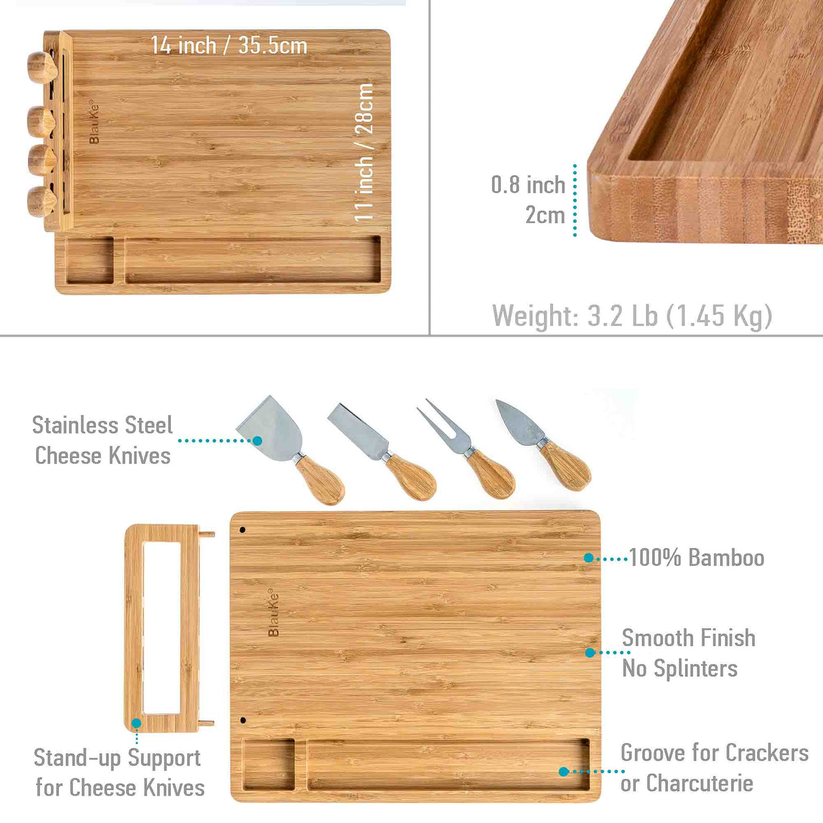 Bamboo Cheese Board & 4-Knife Set
