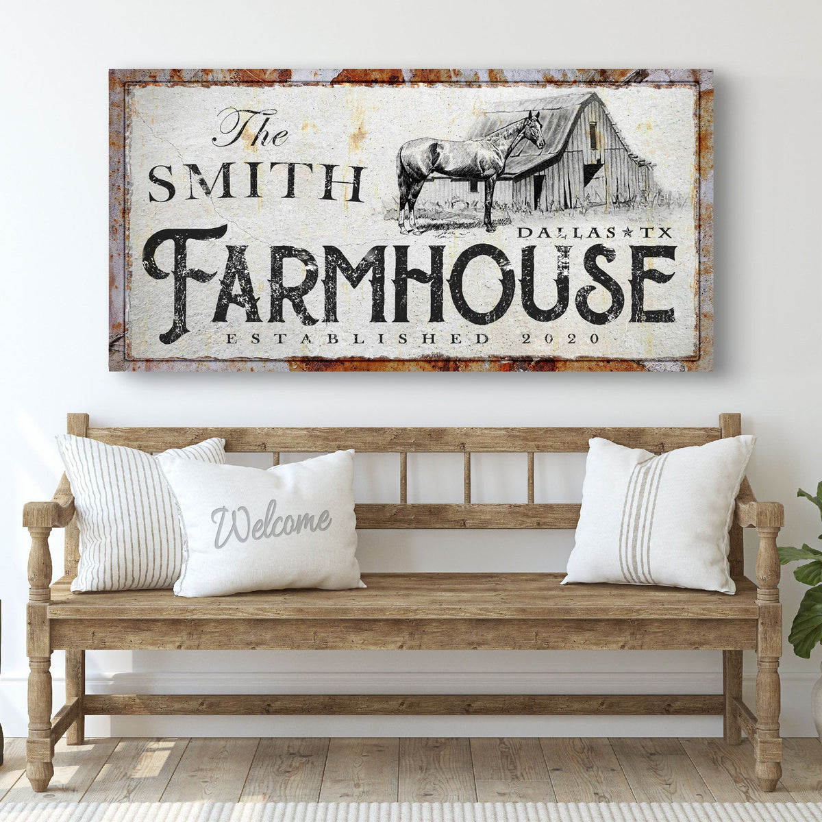 Rustic horse farmhouse personalized canvas sign