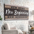 New Home New Beginning personalized canvas sign