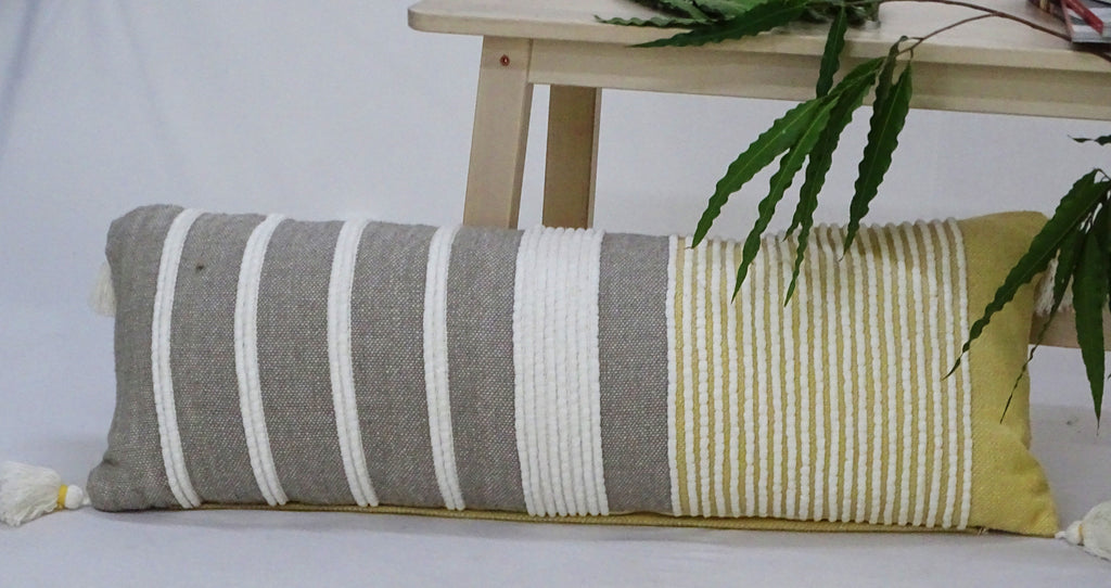 Long grey striped lumbar throw pillow