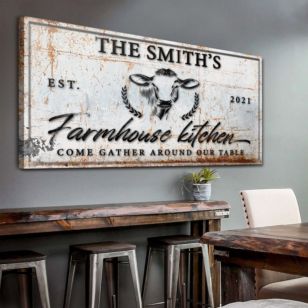 Personalized farmhouse kitchen canvas sign