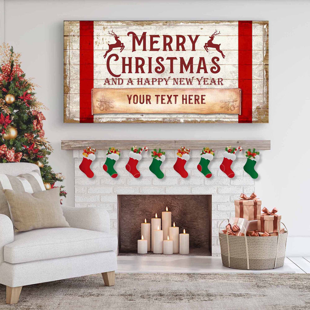 Merry Christmas and a Happy New Year canvas sign