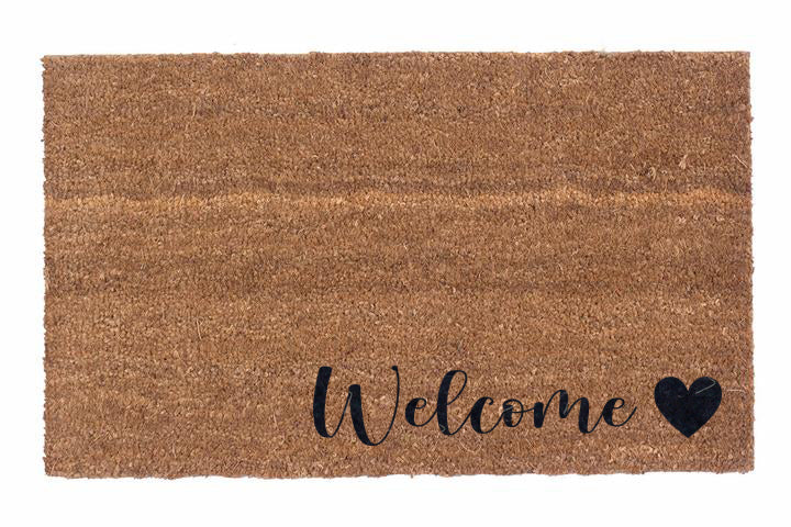 Welcome heart natural coir doormat