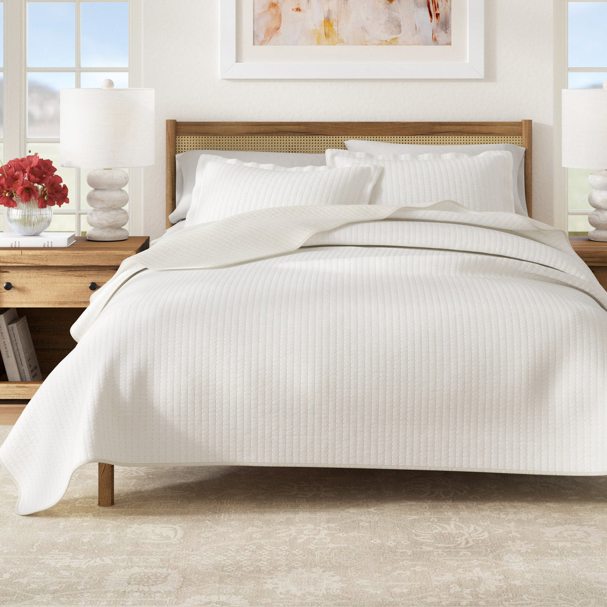Solid channel stitch quilt set