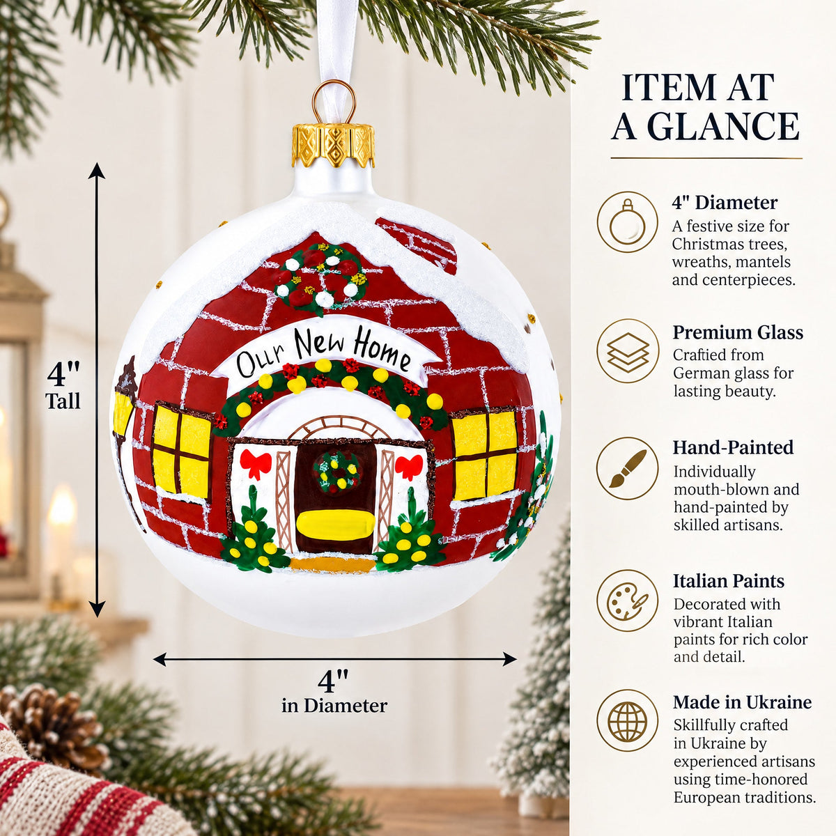 Hand-Painted Housewarming Glass Ornament