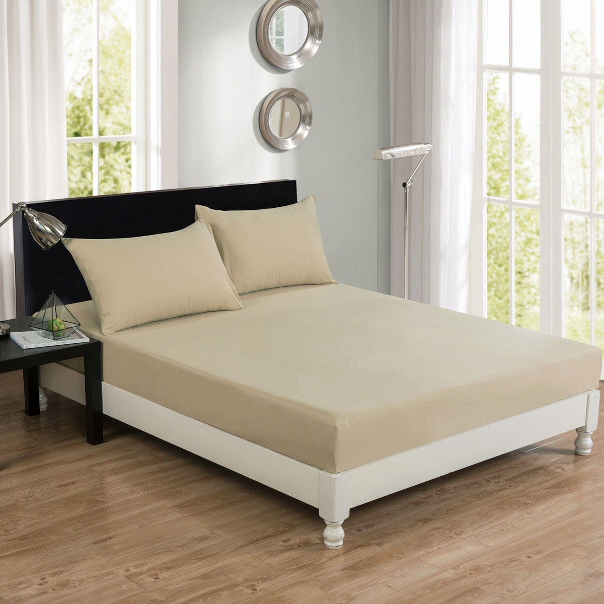 Beige cotton fitted sheet set