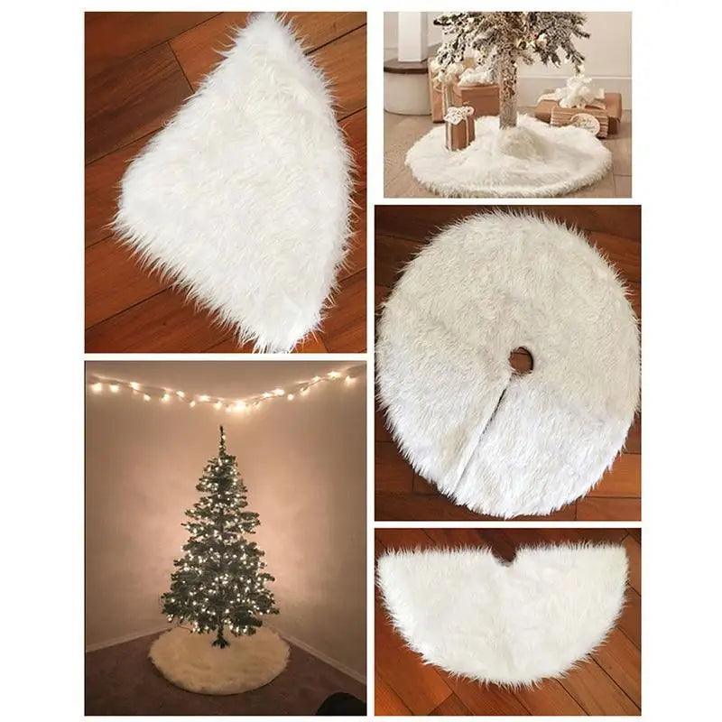White Christmas Tree Skirt Plush Faux Fur Xmas Tree Carpet Merry Christmas Tree Decorations Ornament New Year Home Decor