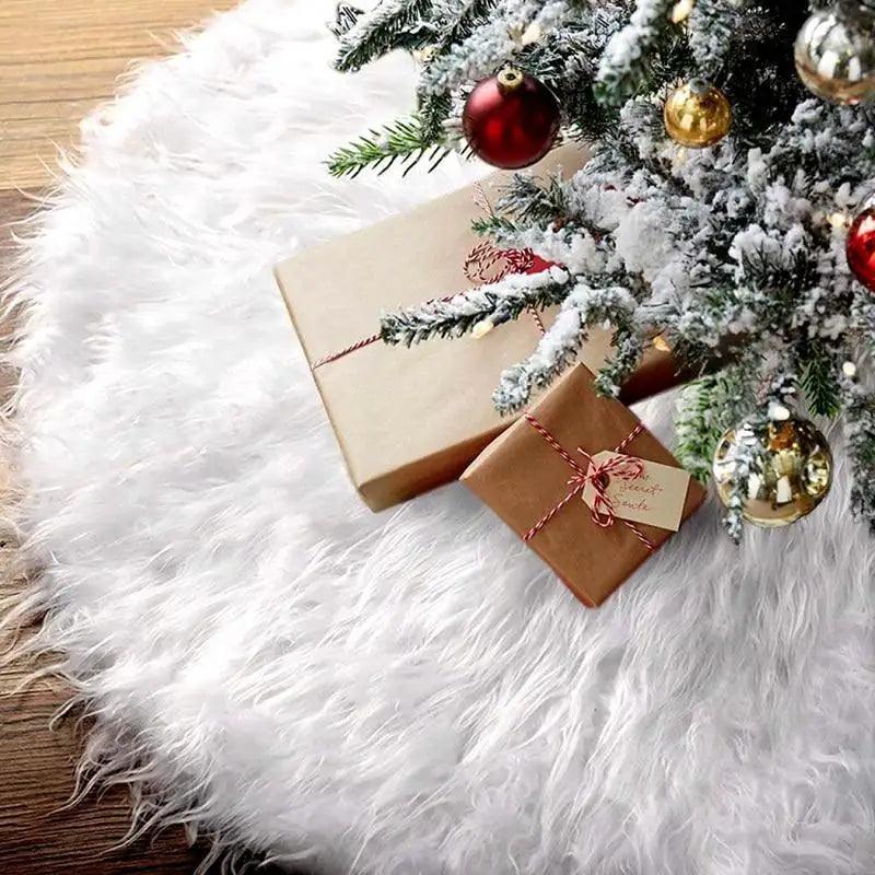 White faux fur Christmas tree skirt