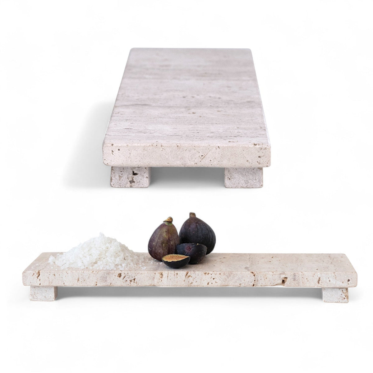 Footed travertine stone cheese serving board