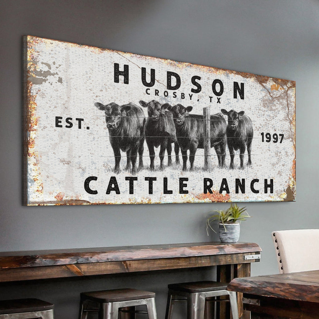Cattle ranch rustic personalized canvas sign